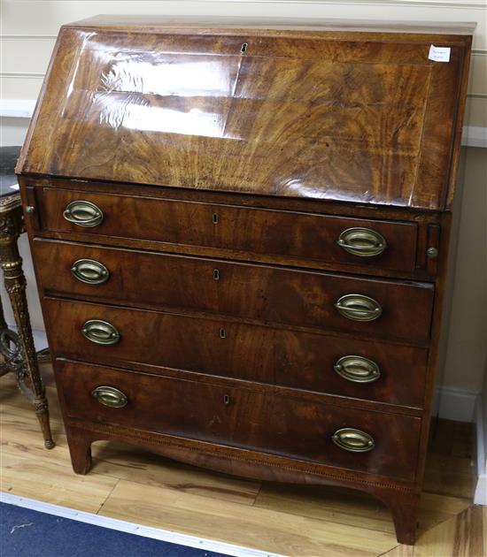 A Regency mahogany bureau, W.91cm